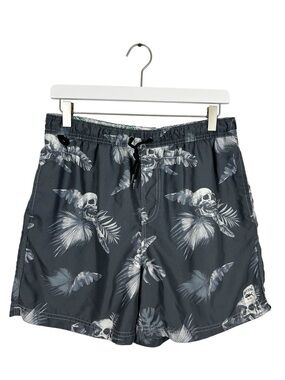 Spicy Tuna Men's Swim Trunks Size Large Grey Tropical Skulls & Palms